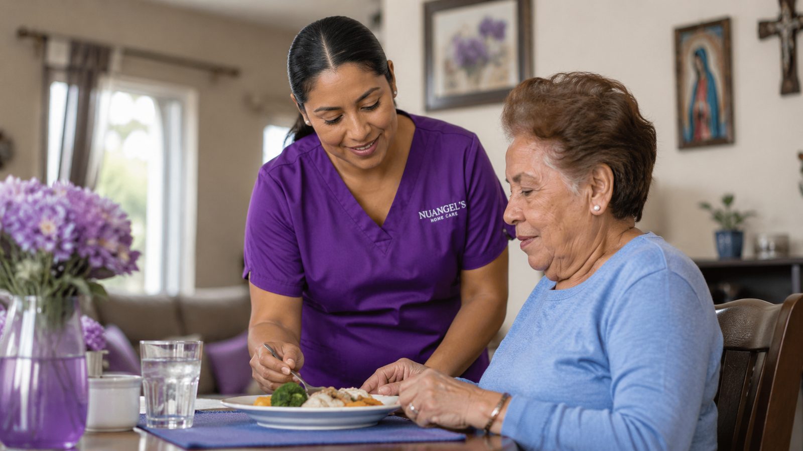 Caregiver serving a home-cooked meal