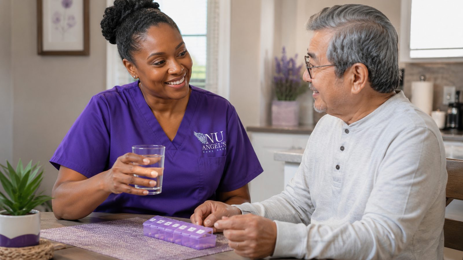 Caregiver with a pill organizer